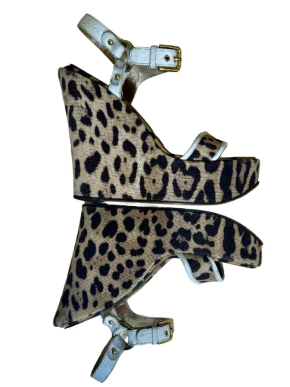 Dolce & Gabbana Leopard Print Canvas Leather Platform Wedge Sandals - VINTAGE!